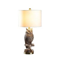 Benjara Polyresin Sitting Owl Design Table Lamp With Round Base, Silver