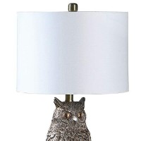 Benjara Polyresin Sitting Owl Design Table Lamp With Round Base, Silver