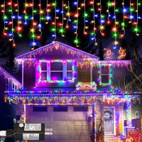 Christmas Icicle Lights Outdoor Decoration - 66Ft 640 Led 8 Modes Hanging Led Dripping Icicle String Lights With 120 Drops, Plug In Waterproof Timer Memory For Holiday Wedding Party Indoor, Multicolor