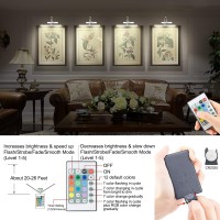 Hongut Rechargeable Picture Light, Wireless Painting Lights With Remote, 28 Leds Rotatable Light Head With 12 Color Changing, Dimmable Display Light With Timer For Frame,Portrait, Art,Dartboard-Silver