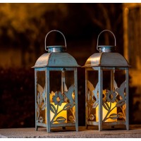 Steadydoggie Solar Lanterns 2 Pack Hummingbird Blue - Hanging Solar Lights With Flickering Candle Led - Retro Ornate Hanging Solar Lantern With Handle (Blue, 2)