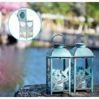 Steadydoggie Solar Lanterns 2 Pack Hummingbird Blue - Hanging Solar Lights With Flickering Candle Led - Retro Ornate Hanging Solar Lantern With Handle (Blue, 2)