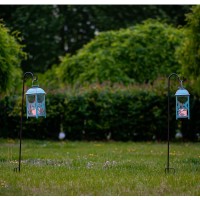 Steadydoggie Solar Lanterns 2 Pack Hummingbird Blue - Hanging Solar Lights With Flickering Candle Led - Retro Ornate Hanging Solar Lantern With Handle (Blue, 2)