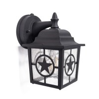 Coramdeo Country Star Outdoor Dusk To Dawn Farmhouse Porch Light For Porch, Patio, And More, E26 Standard Socket, Suitable For Wet Location, Black Powder Coat Cast Aluminum With Seedy Glass