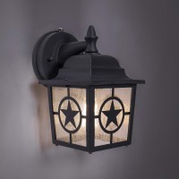 Coramdeo Country Star Outdoor Dusk To Dawn Farmhouse Porch Light For Porch, Patio, And More, E26 Standard Socket, Suitable For Wet Location, Black Powder Coat Cast Aluminum With Seedy Glass