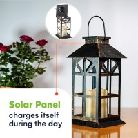 Steadydoggie Solar Lantern Classic Bronze 2 Pack Hanging Solar Lights With Flickering Candle Led Retro Ornate Hanging Solar