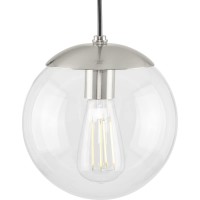 Atwell Collection 1-Light Clear Glass Globe Brushed Nickel Modern Small Pendant Hanging Light, 8.75X8.00X8.00