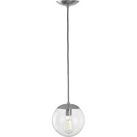 Atwell Collection 1-Light Clear Glass Globe Brushed Nickel Modern Small Pendant Hanging Light, 8.75X8.00X8.00