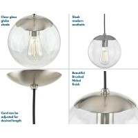 Atwell Collection 1-Light Clear Glass Globe Brushed Nickel Modern Small Pendant Hanging Light, 8.75X8.00X8.00