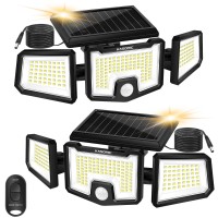 K Kasonic Solar Flood Lights, 2500Lm Super Bright Motion Sensor With Remote, Ip65 Waterproof Solar Security Spot Lights With 15Ft Cable For Patio, Garage, Porch, Yard, 2 Pack