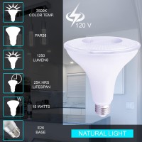 Dysmio Led Flood Light Bulb Par38 Led Dimmable Bulb, 100W Equivalent, 3500K - Natural, 15 Watts Led Spotlight Bulb, 1250 Lumens, E26 Standard Base, Damp Location - Indoor/Outdoor - 4 Pack