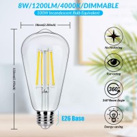 Dimmable Vintage Led Edison Light Bulbs 100W Equivalent, 8W St58 Cool White 4000K 1200Lumens St19 Antique Led Filament Bulbs, E26 Base, Clear Glass, Cri90+, Great For Home Bathroom Kitchen(4 Pack)