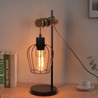 Zmh Vintage Industrial Design Black Metal Wood Table Lamp 1 Bulb E27 Lamp With Switch 50 Cm