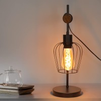 Zmh Vintage Industrial Design Black Metal Wood Table Lamp 1 Bulb E27 Lamp With Switch 50 Cm