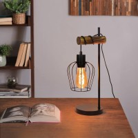 Zmh Vintage Industrial Design Black Metal Wood Table Lamp 1 Bulb E27 Lamp With Switch 50 Cm