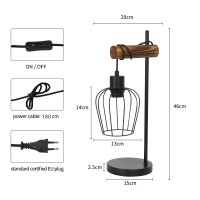 Zmh Vintage Industrial Design Black Metal Wood Table Lamp 1 Bulb E27 Lamp With Switch 50 Cm