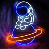 Astronaut Sitting On Planet Led Neon Sign Big Neon Light Sign Neon Wall Light For Bedroom, Game Room Decorative Big Astronaut Sign Light Space Man Gift For Kids