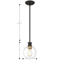 Tawson Dan Pendant Lighting, Island Pendant Lights With 6.5 Inch Clear Globe Glass Shade In Black And Gold Finish For Kitchen Island, Hallway, Entryway, Dining Room, Bedroom, Bulbs Not Included