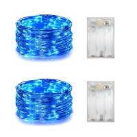 Yongzhenlite Set Of 2 Battery Operated Mini Led Fairy Lights Indoor String Light With Timer 6 Hours On/18 Hours Off For Christmas Party Decoration,30 Count Led,10 Ft Silver Wire (Blue Color)