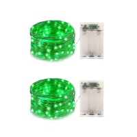 Yongzhenlite Set Of 2 Battery Operated Mini Led Fairy Light Dewdrop Light With Timer 6 Hours On/18 Hours Off For Christmas Party Decoration,30 Led,10 Feet Silver Wire (Green Color)