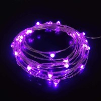 Yongzhenlite Set Of 2 Battery Operated Mini Led Fairy Lights Dewdrop Lights With Timer 6 Hours On/18 Hours Off For Halloween Party Decorations,30 Leds,10 Feet Silver Wire (Purple Color)