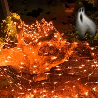 Ljlnion Halloween Net Lights, 360 Led 12Ft X 5Ft Connectable Mesh Fairy String Lights,8 Modes Low Voltage Safe Adaptor For Xmas Trees, Bushes, Wedding, Outdoor Garden Decorations, Orange