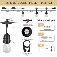 Gana Outdoor String Lights Patio Lights 96Ft Music Flash Rgbw Colourful Safe 12V Low Voltage Led Shatterproof Bulbs Connectabl