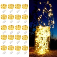 Ledikon 20 Pack Fairy Lights Battery Operated Mini String Lights72Ft 20 Led Silver Wire Warm White For Weddingparty Centerpie