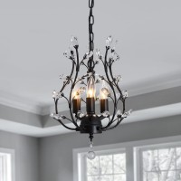 Cvkash 3 - Light Branch Crystal Chandelier Small Flush Mount Vintage Pendant Hanging Lighting Farmhouse Light Fixture For Bedroom Porch Dining Room Kitchen Hallway Foyer(Matte Black)