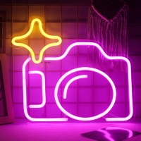 Ineonlife Camera Neon Signs Neon Led Sign Acrylic Neon Sign For Bedroom Wall 15''X13'' Novelty Pink Neon Light Signs For Wall Decor Kids Gift Bar Store Birthday Wedding Christmas Part