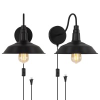 Mooace Plug In Wall Lights Set Of 2, Wall Sconces Lighting For Farmhouse And Bedroom, Black