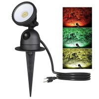 Edishine Spotlight Outdoor Led With 3 Lenses (Red Yellow Green), Dusk To Dawn Light Sensor Plug In Landscape Light, 120V 12W Led Spot Light Outdoor With 3 Ft Extension Cord, Ul Listed