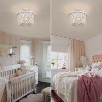 White Wood Bead Chandelier 3Light Boho Semi Flush Mount Ceiling Light Fixture Baby Nursery Lighting For Girls Room Entryway