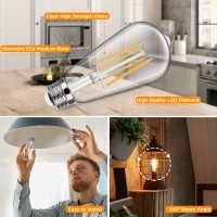 4-Pack Vintage Led Edison Bulbs 100W Equivalent 1400Lm High Brightness 8W St58 Led Filament Light Bulbs 2700K Soft Warm White E26 Medium Base Cri90+ Antique Clear Glass For Home Bedroom, Non-Dimmable