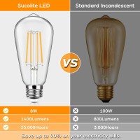 4-Pack Vintage Led Edison Bulbs 100W Equivalent 1400Lm High Brightness 8W St58 Led Filament Light Bulbs 2700K Soft Warm White E26 Medium Base Cri90+ Antique Clear Glass For Home Bedroom, Non-Dimmable