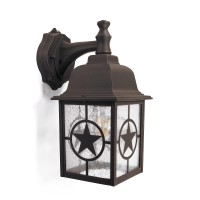 Coramdeo Country Star Outdoor Dusk To Dawn Farmhouse Wall Light For Entry, Patio, And More, E26 Standard Socket, Suitable For Wet Location, Rust Finished Cast Aluminum With Seedy Glass