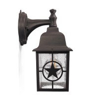 Coramdeo Country Star Outdoor Dusk To Dawn Farmhouse Wall Light For Entry, Patio, And More, E26 Standard Socket, Suitable For Wet Location, Rust Finished Cast Aluminum With Seedy Glass