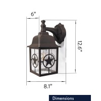 Coramdeo Country Star Outdoor Dusk To Dawn Farmhouse Wall Light For Entry, Patio, And More, E26 Standard Socket, Suitable For Wet Location, Rust Finished Cast Aluminum With Seedy Glass