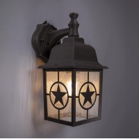 Coramdeo Country Star Outdoor Dusk To Dawn Farmhouse Wall Light For Entry, Patio, And More, E26 Standard Socket, Suitable For Wet Location, Rust Finished Cast Aluminum With Seedy Glass