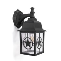 Coramdeo Country Star Outdoor Dusk To Dawn Farmhouse Wall Light For Entry, Patio, And More, E26 Standard Socket, Suitable For Wet Location, Black Powder Coat Cast Aluminum With Seedy Glass