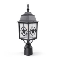 Coramdeo Country Star Outdoor Dusk To Dawn Farmhouse Post Light For Gates, Entries, And More, E26 Standard Socket, Suitable For Wet Location, Black Powder Coat Cast Aluminum With Seedy Glass