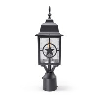 Coramdeo Country Star Outdoor Dusk To Dawn Farmhouse Post Light For Gates, Entries, And More, E26 Standard Socket, Suitable For Wet Location, Black Powder Coat Cast Aluminum With Seedy Glass