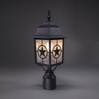 Coramdeo Country Star Outdoor Dusk To Dawn Farmhouse Post Light For Gates, Entries, And More, E26 Standard Socket, Suitable For Wet Location, Black Powder Coat Cast Aluminum With Seedy Glass