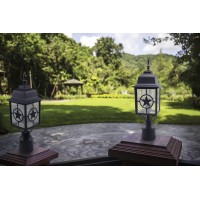 Coramdeo Country Star Outdoor Dusk To Dawn Farmhouse Post Light For Gates, Entries, And More, E26 Standard Socket, Suitable For Wet Location, Black Powder Coat Cast Aluminum With Seedy Glass