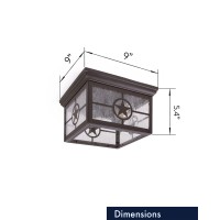 Coramdeo Country Star Square 2 Light Ceiling Mount Farmhouse Fixture, Indoor Or Outdoor, Two Standard Sockets, Open Bottom, Damp Location, Rust Finish With Seedy Glass