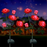 Xlux Outdoor Solar Powered Rose Lights, Decorative Flower Lamp, For Garden Yard Patio Pathway Lighting, Rainproof, Red 2 Pack