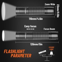 Nicron 800 Lumen N8F Flashlight With 5 Modes,Zoomable Led Flashlight With Rechargeable Battery And Micro-Usb,Ip65 Waterproof And Dustproof,Suitable For Camping,Hiking,Fishing, Jogging,Outdoors