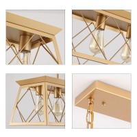 Qs Modern Farmhouse Chandelier Light Fixtures 5Lights Gold Linear Industrial Light Fixtures For Kitchen Island Bar Dining Tabl