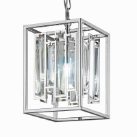 Kiikoopro Modern K9 Crystal Pendant Lighting With 1-Lights Bulbs, Rectangle Stainless Steel Pendant Light Fixture Adjustable Hanging Kitchen Island Light For Dining Room Living Room Foyer Hallway