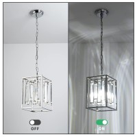 Kiikoopro Modern K9 Crystal Pendant Lighting With 1-Lights Bulbs, Rectangle Stainless Steel Pendant Light Fixture Adjustable Hanging Kitchen Island Light For Dining Room Living Room Foyer Hallway